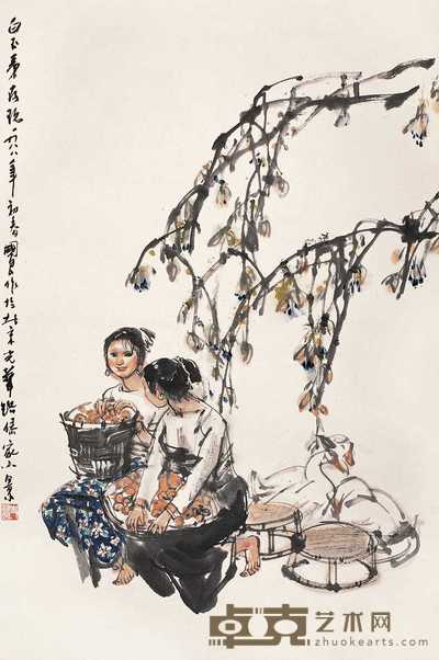 史国良 1988年作 傣家小景 立轴 105×67cm